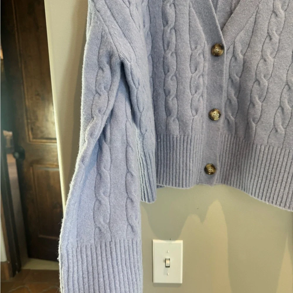 Zara Lavender Cable Knit Cardigan Cropped Grandpa Sweater Soft Cozy Scandi 6 - Picture 5 of 7